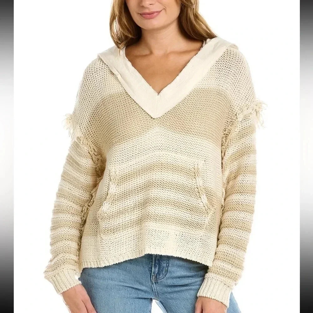 Vintage Havana Fray Detail Loose Knit Hoodie - Size Medium NWT